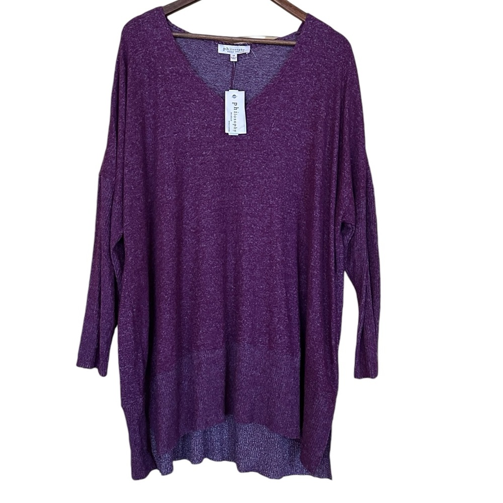 Philosophy NEW Women’s Soft Plus 1X Tunic Sweater V Neck Ribbed Dolman Loose Fit